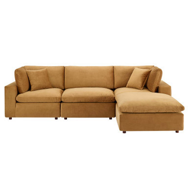 Commix Down Filled Overstuffed Performance Velvet 4-Piece Sectional Sofa | Manhattan Home Design