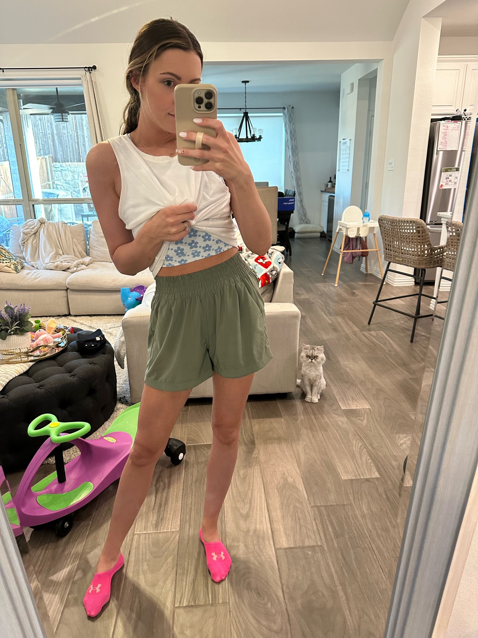 women’s athletic shorts. longer length, pockets, 3 colors 