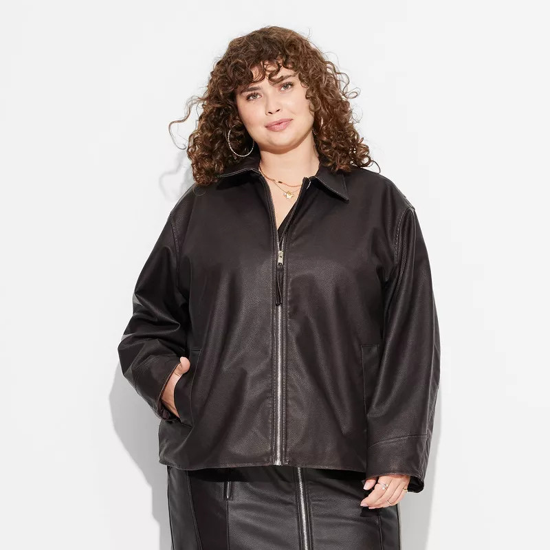 Women's Faux Leather Oversized Bomber Jacket - Wild Fable™ Dark Brown | Target