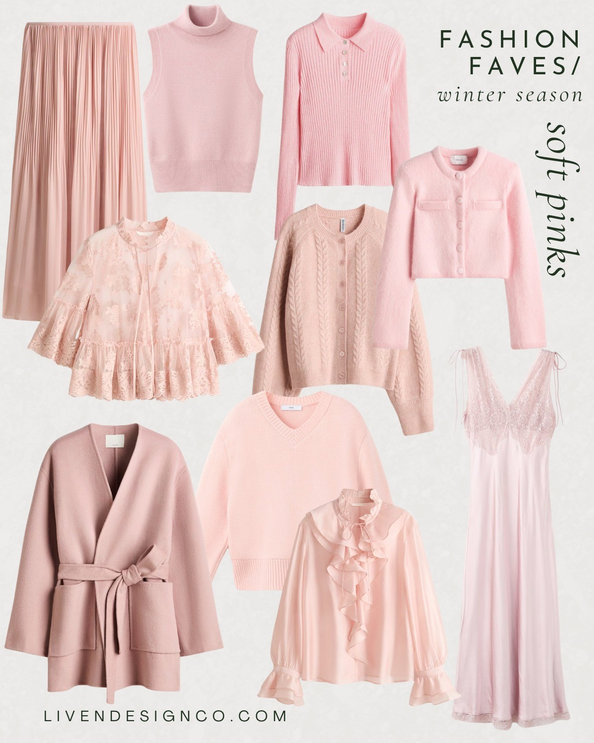 Soft pink fashion. Spring style. Style inspiration. Pink skirt. Valentine's Day. Pink cardigan. Wrap coat. Midi skirt. Slip dress. Going out top. Pleated skirt 

#LTKValentine #LTKootd #LTKSeasonal