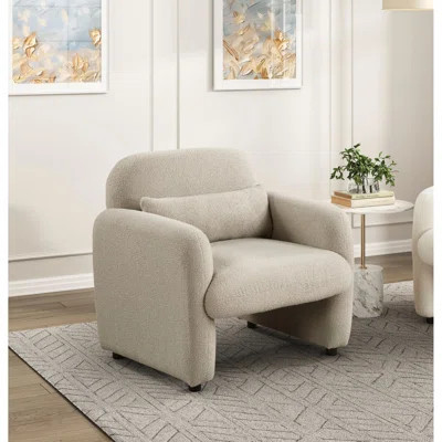 Boucle Accent Chair With Plywood Frame, Soft Foam Padding, Attached Cushions And Pillow For Reading Nook Cozy Contemporary, Chair, Upholstery, Constru | Wayfair North America