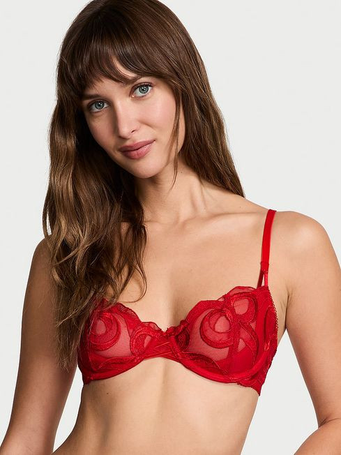 Vermillion Red Unlined Balcony Bow Embroidery Bra | Victoria's Secret UK