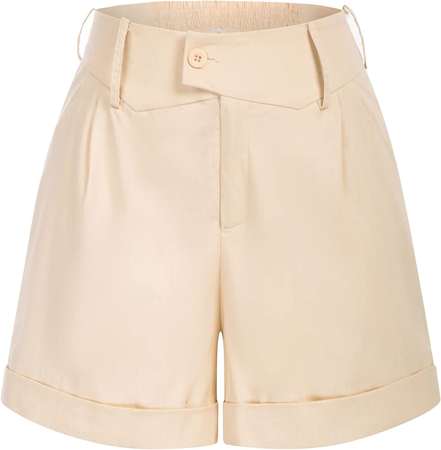 Belle Poque Women Summer Linen Shorts Elastic High Waisted Shorts with Pockets | Amazon (US)