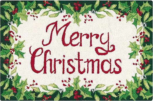 C&F Home Merry Christmas Holly Red Green and Cream Holiday Wool Hooked Rug 2'x3' Green | Amazon (US)