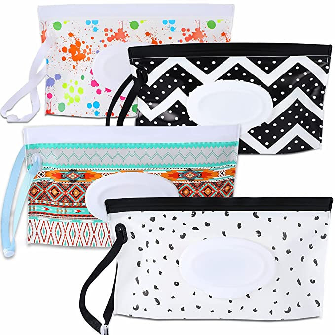 FEBSNOW 4 Pack Baby Refillable Baby Wet Wipe Dispenser, Reusable Wipes Pouch Container, Lightweig... | Amazon (US)