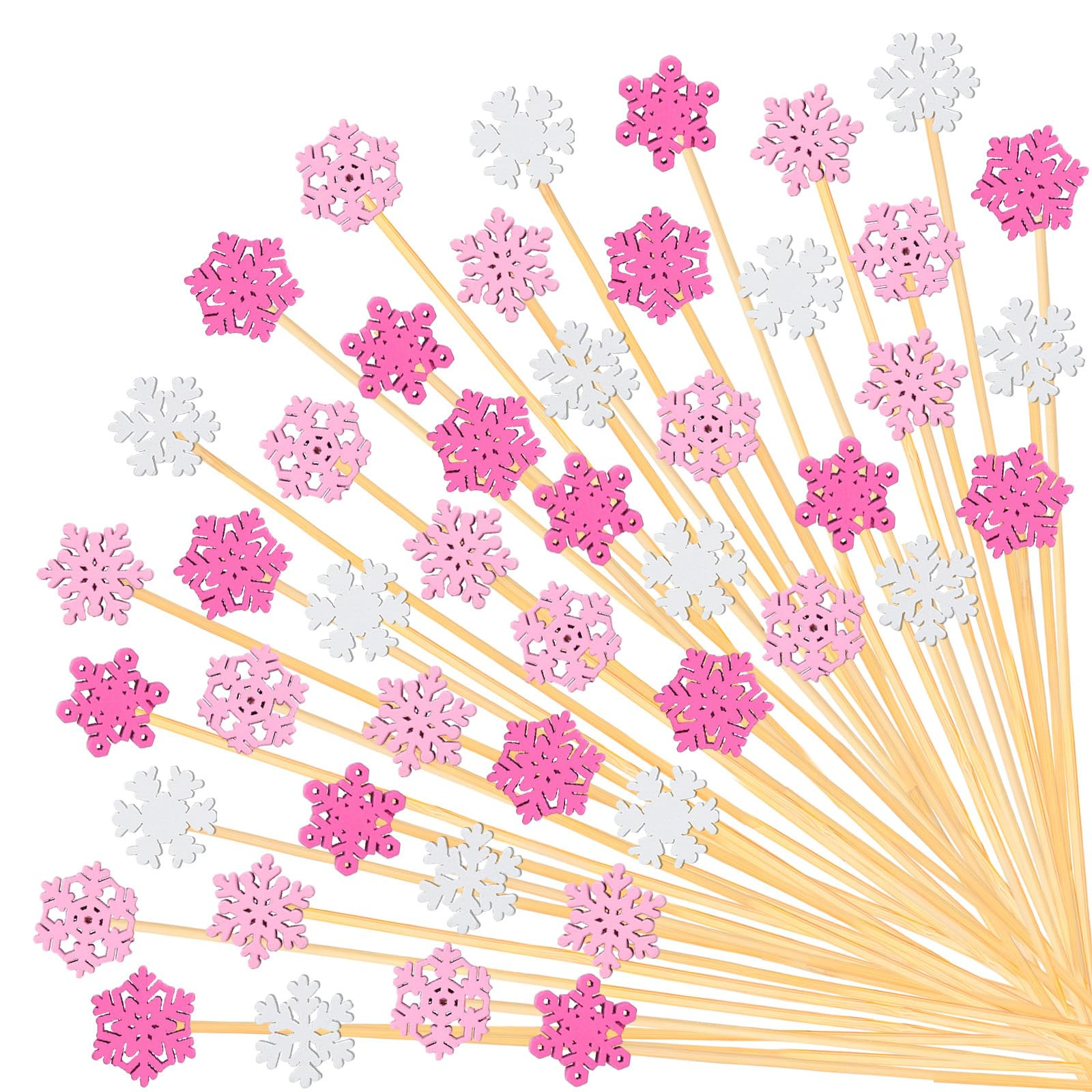 120Pcs Winter Snowflake Cocktail Picks 6 Styles White Pink Snowflake Handmade Toothpicks Garnish ... | Amazon (US)