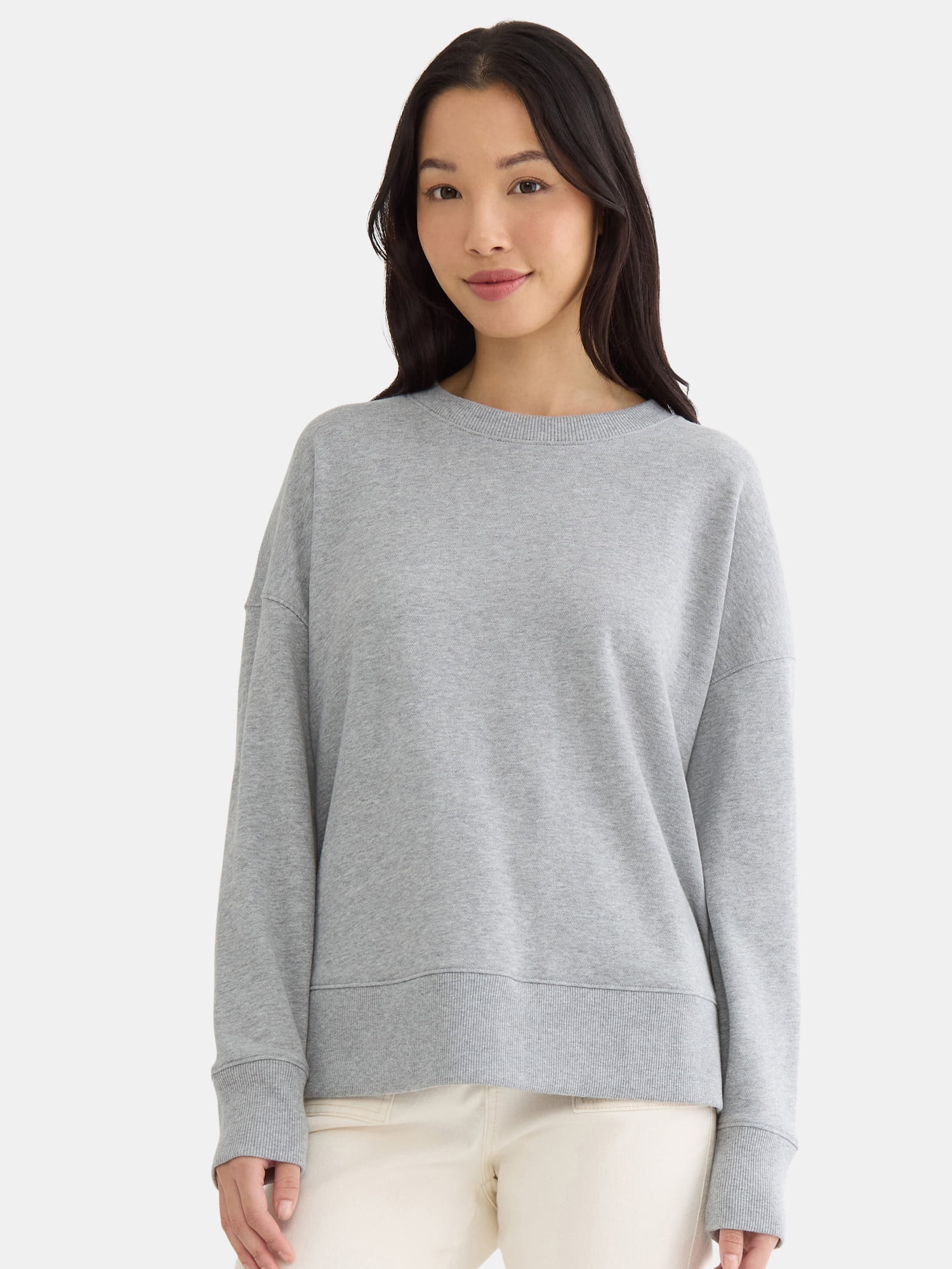 Time and Tru Women's Crewneck Sweatshirt with High-Low Hem, Sizes XS -4X | Walmart (US)