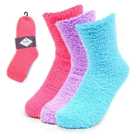 Nollia Assorted Warm & Fuzzy Winter Socks for Women- Soft & Stretchy Plush Crew Cozy Socks- 3 Pairs-Solid Bright Color | Walmart (US)