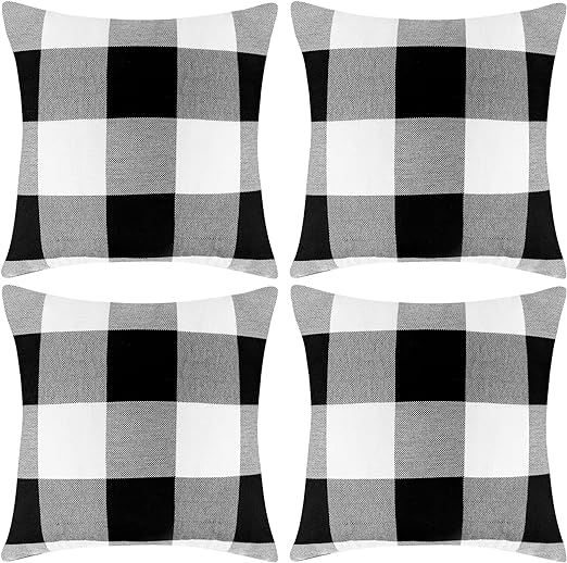 Fixwal Set of 4 Buffalo Check Plaid Throw Pillow Covers Farmhouse Outdoor Pillow Cushion Case Cot... | Amazon (US)