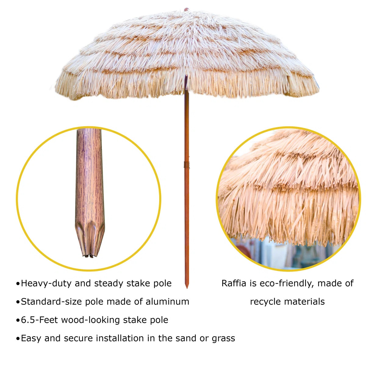 Natural Tiki Thatch Patio Umbrella Hawaiian Tilt Style Palapa Steel Market Umbrella | Wayfair North America