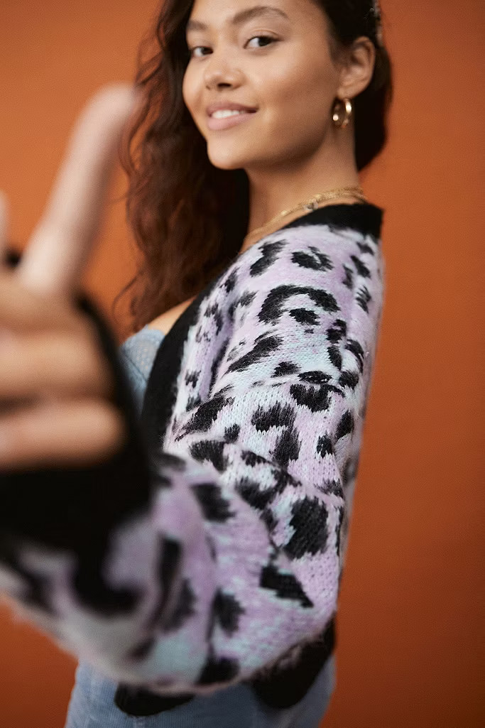 UO Fluffy Animal Print Cardigan | Urban Outfitters (EU)