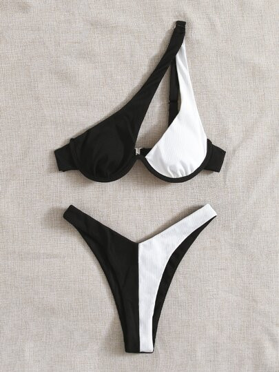 Two Tone Underwire High Cut Bikini Swimsuit | SHEIN