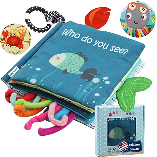 Fish Baby Books 0-6 Months,Touch and Feel Crinkle Books Soft Cloth Books for Babies Infant Toys 0-3-6-12 Months,Baby Book 6 to 12 Months,Sensory Teething Toy, Shower Baby Gifts Boys Girls & Gift Box | Amazon (US)