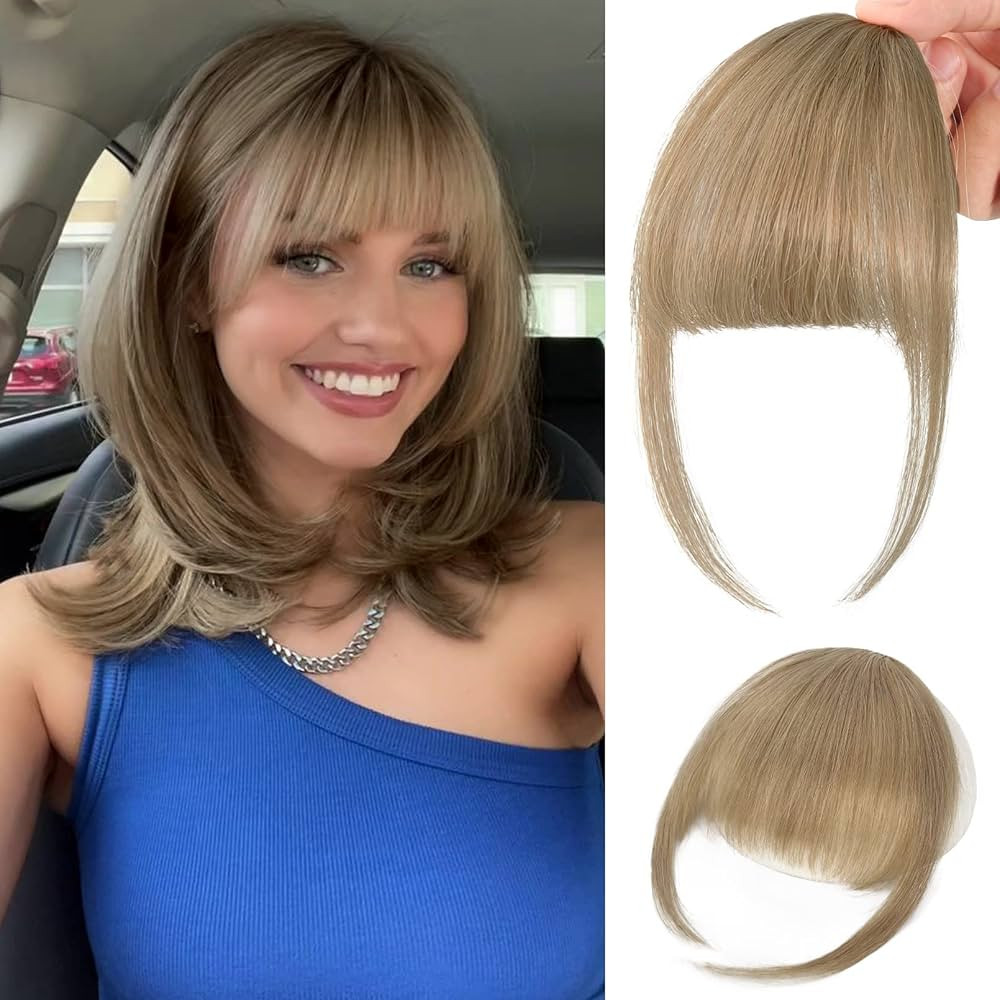 REECHO Clip in Bangs,100% Human Hair Wispy Bangs Clip in Hair Extensions, Blonde Air Bangs Fake B... | Amazon (US)