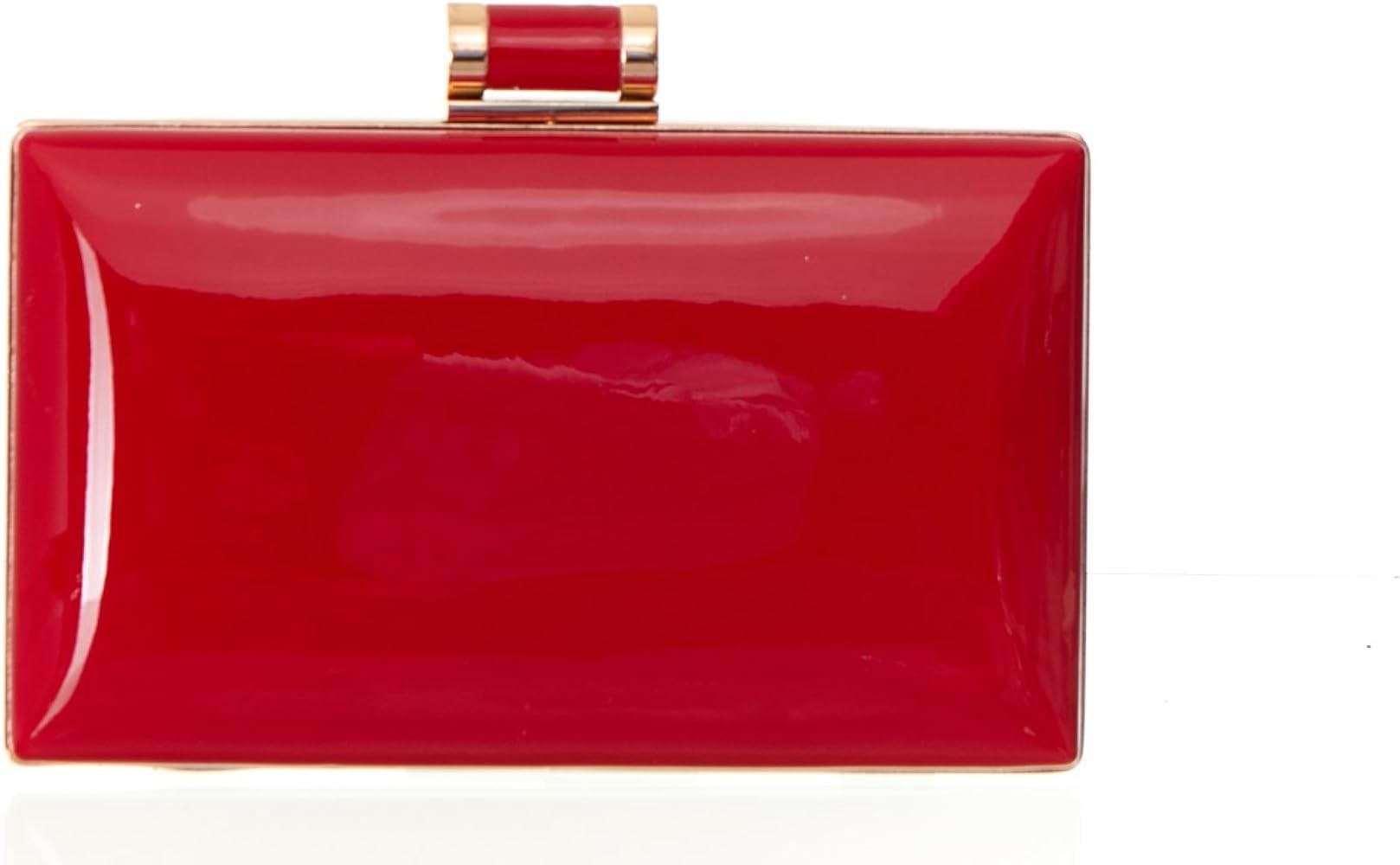 Faux Patent Leather Rectangular Box Candy Clutch With Top Clasp & Chain Strap For Women. | Amazon (US)