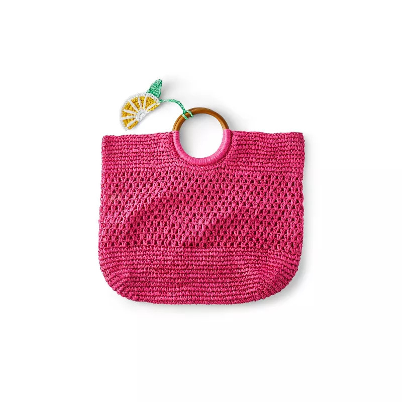Lemon Tassel Woven Straw Tote - Tabitha Brown for Target Pink | Target