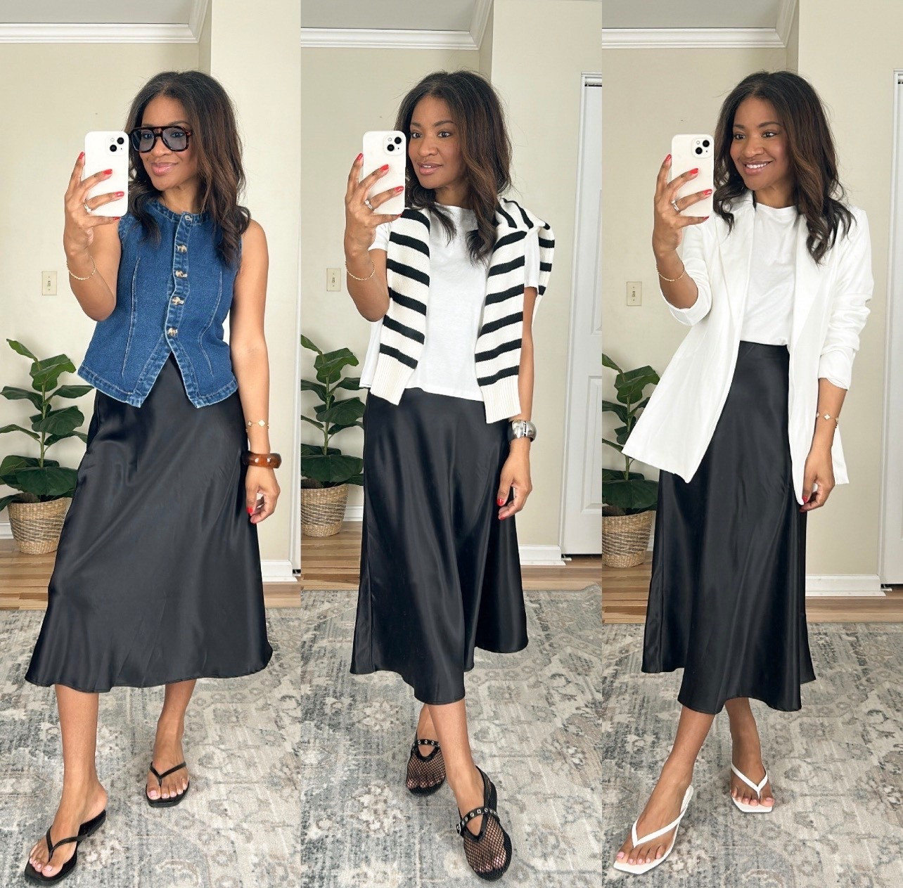 Wearing a small in the skirt. Wearing a small and the denim vest. Linking similar T-shirts. Wearing a medium in the striped sweater. Shoes are all true to size. Leaking a similar white blazer. ￼

#ltkover40 #ltkgrwm #ltkootd
