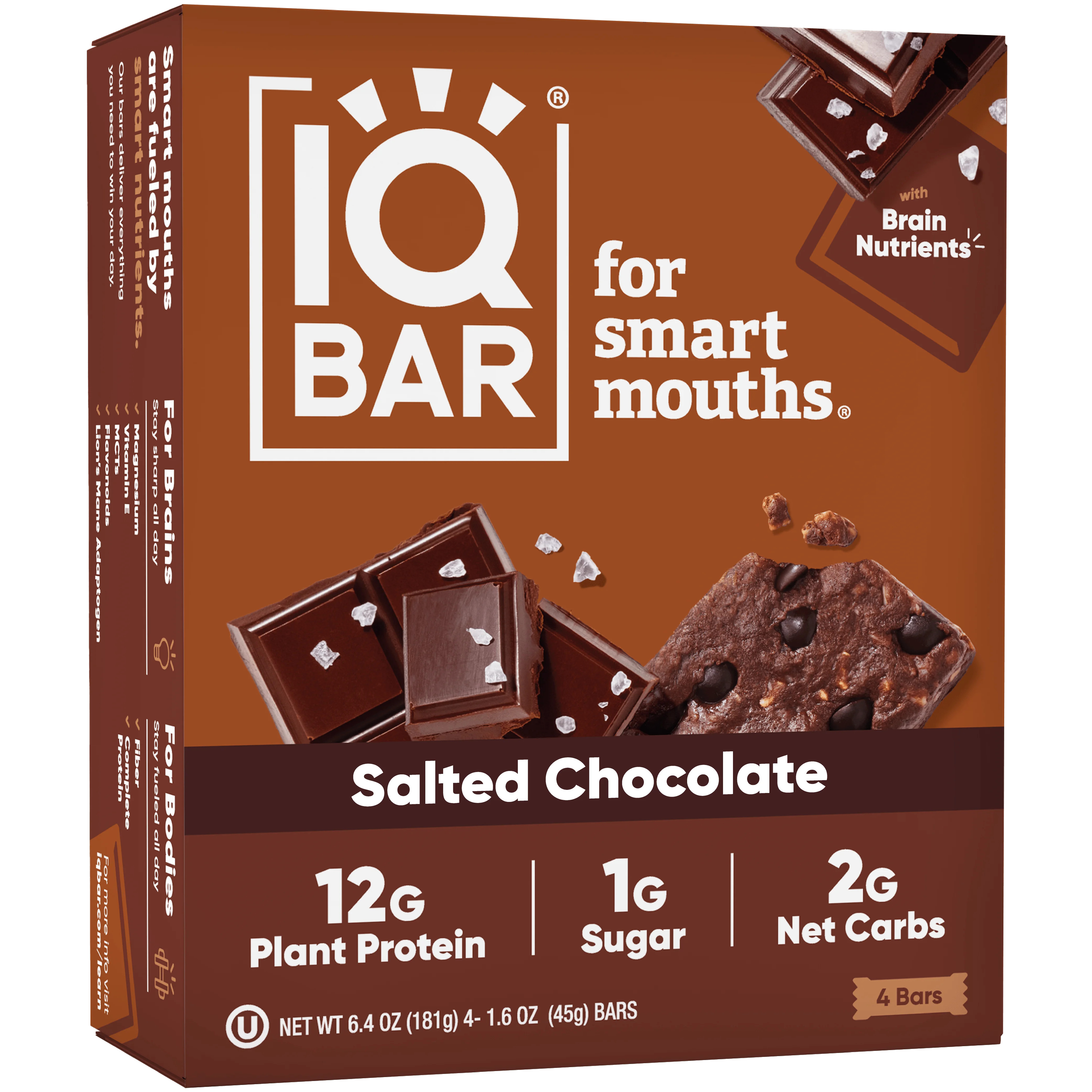 IQBAR Salted Chocolate Protein Bars - Vegan Energy Bars - High Fiber Vegan Snacks - 4 Count Box | Walmart (US)
