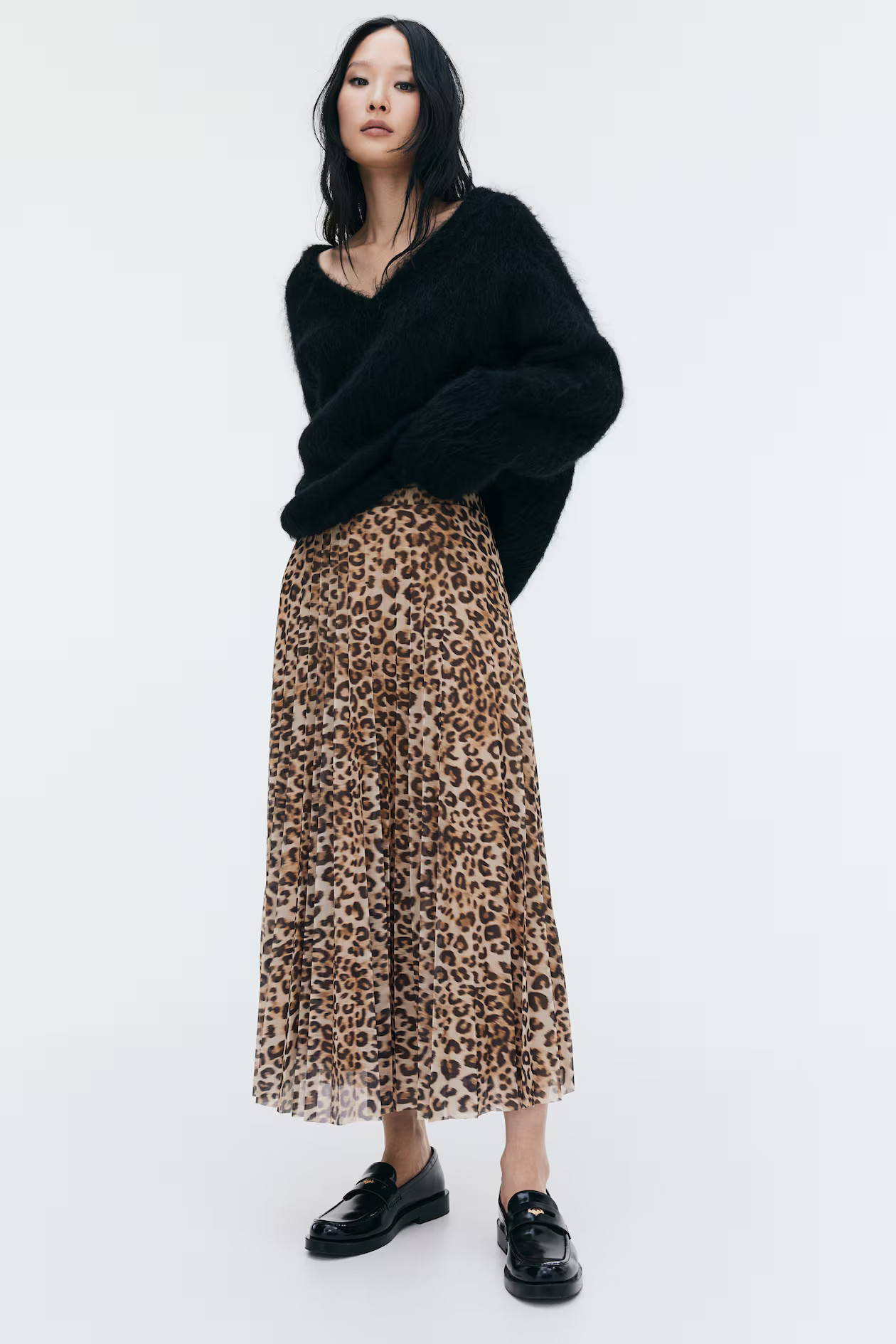 Pleated Mesh Skirt - Beige/leopard print - Ladies | H&M US | H&M (US + CA)