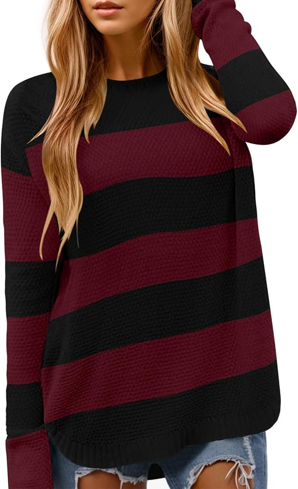 DB MOON Women Crewneck Long Sleeve Knitted Sweater 2025 Loose Fit Soft Solid Pullover | Amazon (US)