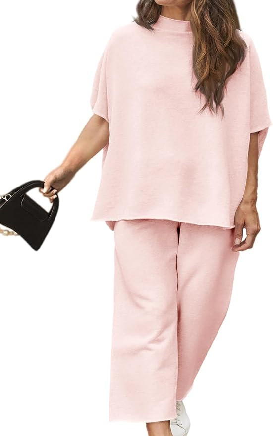 Beautife Women's Plus Size 2 Piece Outfits 3/4 Batwing Sleeve Capelet Crew Neck Pullover Top Wide... | Amazon (US)