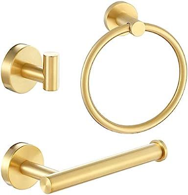 Pynsseu 304 Stainless Steel Bathroom Hardware Accessories Set Brushed Gold 3-Piece Set Includes H... | Amazon (US)