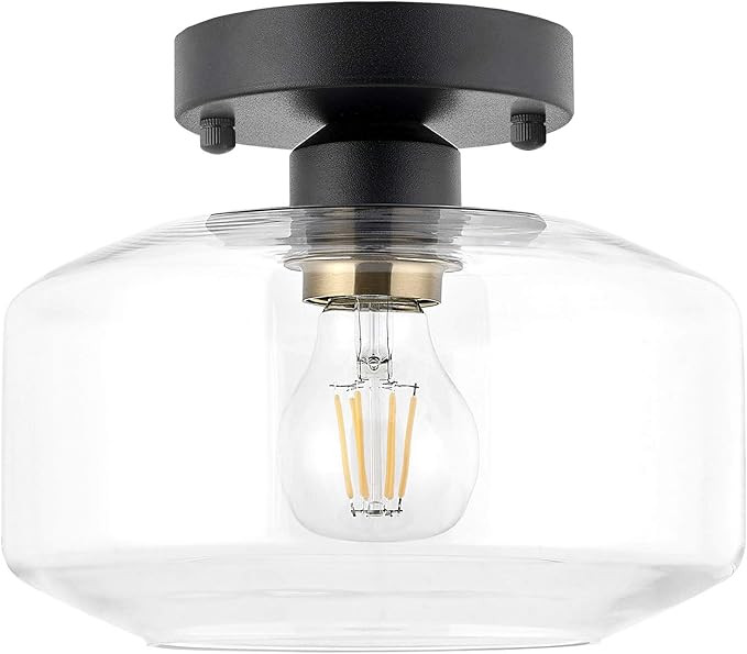 TeHenoo Semi Flush Ceiling Light, Brass Accent Socket, Upgraded Canopy, Matte Black Ceiling Light... | Amazon (US)