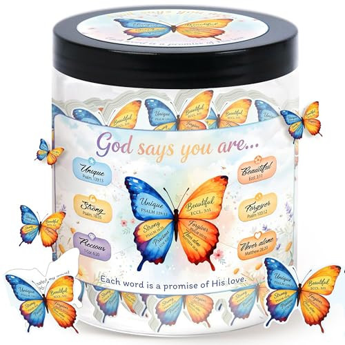 Positive Butterfly Jar – Christmas Gift 60 Christian Affirmation Cards, Jesus Scripture Bible Verse Jar, God Says You Are, Faith-Based Religious Spiritual Christian Butterfly Gift for Women, Teens | Amazon (US)