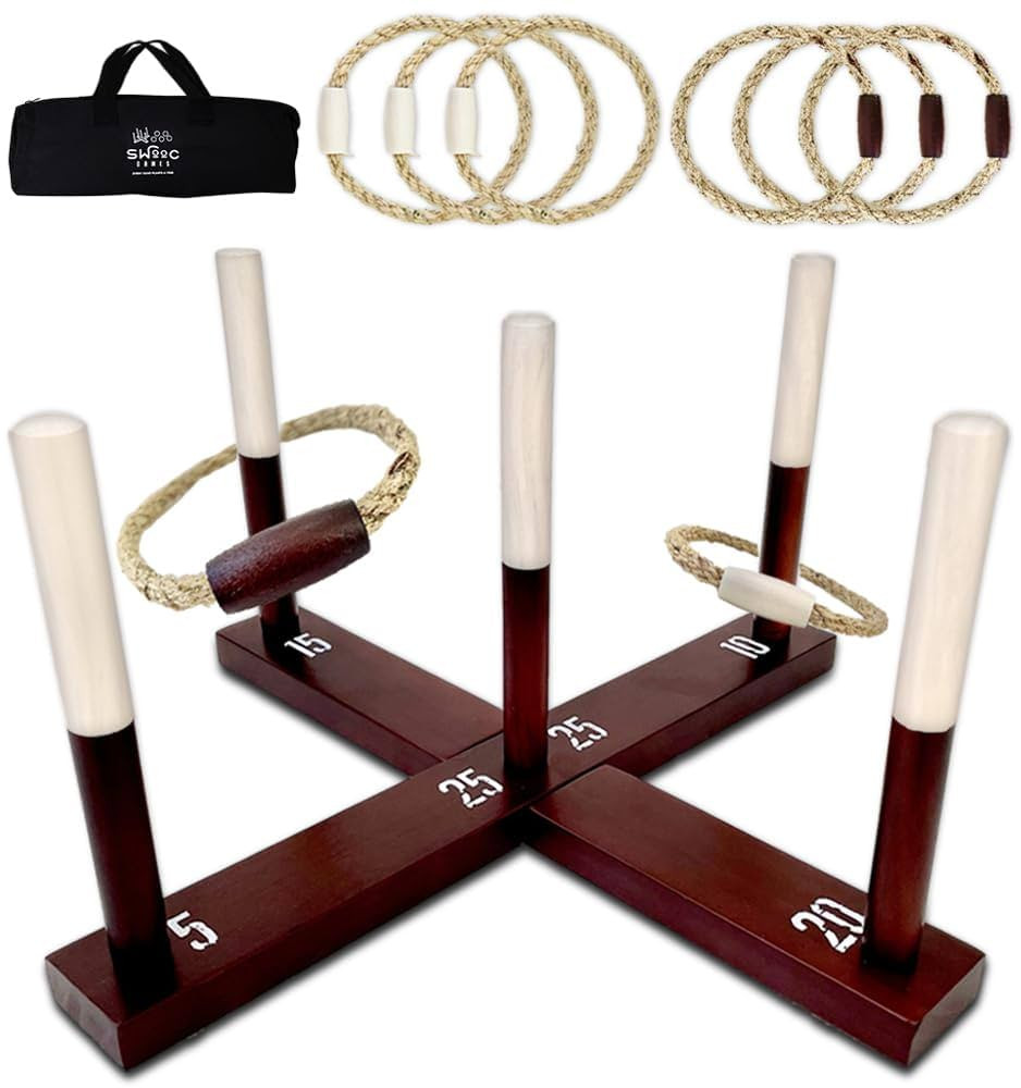 SWOOC Games - Rustic Ring Toss Game (All Weather) - Easy Setup & Extra Games Included - Ring Toss... | Amazon (US)