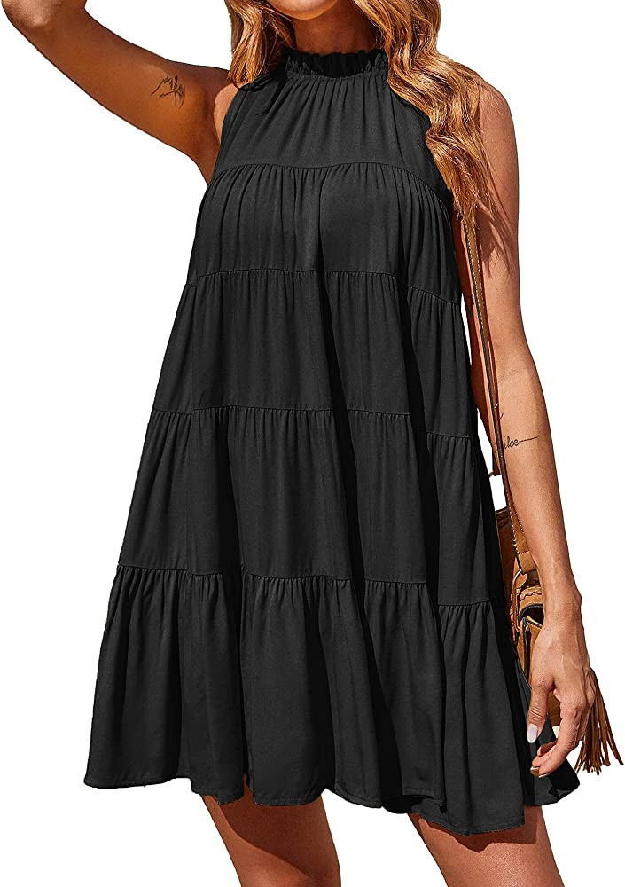 Okiwam Women Summer Casual 2023 Sleeveless Black Dress Black Beach Dress Black Dress Outfit | Amazon (US)