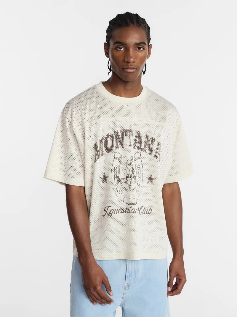 No Boundaries Graphic Boxy Fit Mesh Jersey Style Shirt, Men's XS-5XL | Walmart (US)