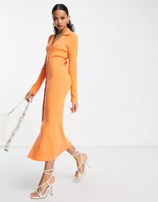Nobody's Child button through knitted dress in orange | ASOS (Global)