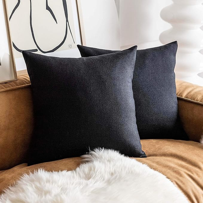 Demetex 24x24 Pillow Covers Black Square Halloween Throw Pillows Decorative Linen Euro Shams for ... | Amazon (US)