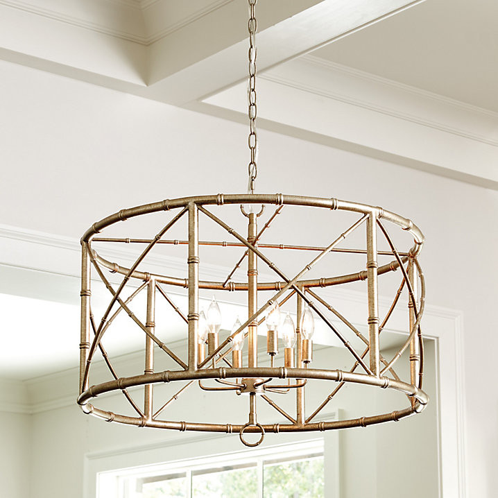 Bamboo 6 Light Chandelier with Ring Finials & Iron Frame for Indoor/Outdoor Use | Ballard Designs, Inc.