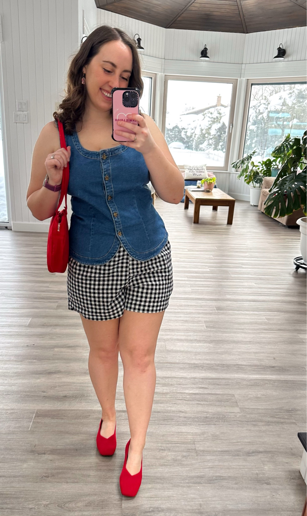 I can’t wait for some warmer weather to bring out these shorts! I love gingham and I think they look SO cute with the denim vest and red accents! 

#LTKMidsize #LTKSpringSale #LTKSeasonal