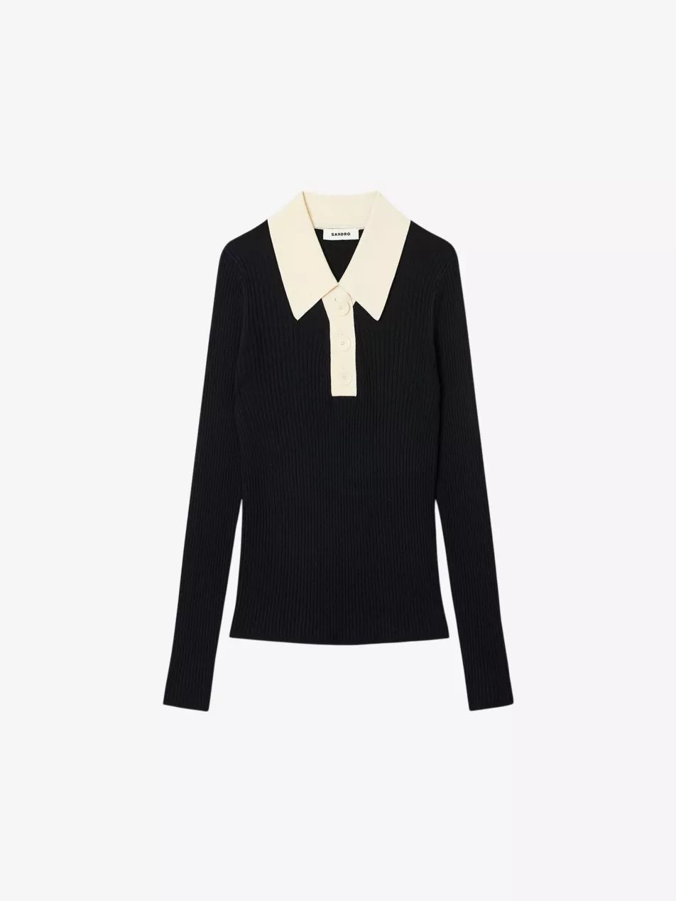 Ribbed long-sleeved knitted polo shirt | Selfridges