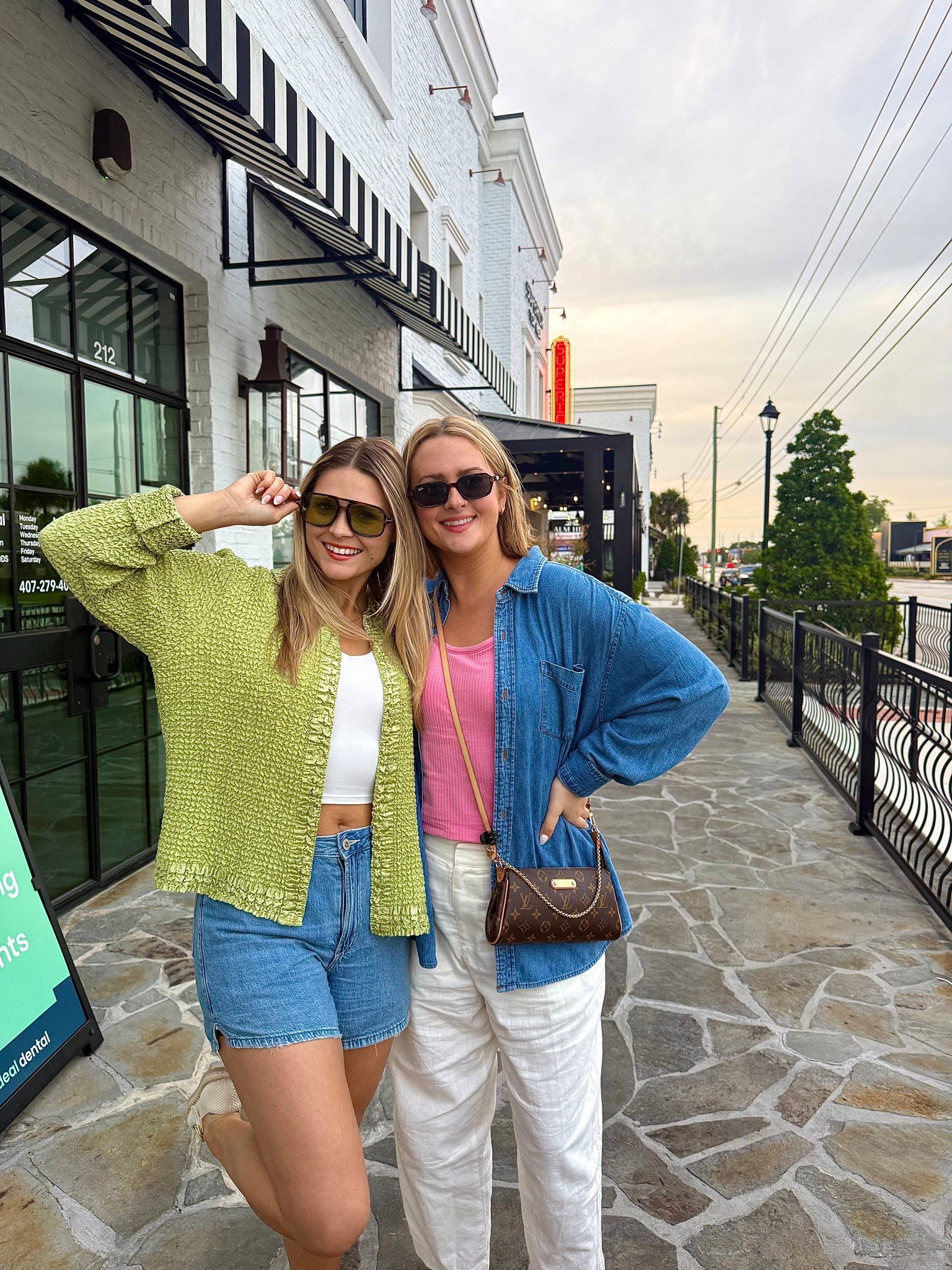 Chic travel outfits for friends. With a louis vuitton purse, summer sunglasses, lululemon tank top, jean top, and linen pants. Perfect for summer 

#LTKdayinmylife #LTKTall #LTKootd
