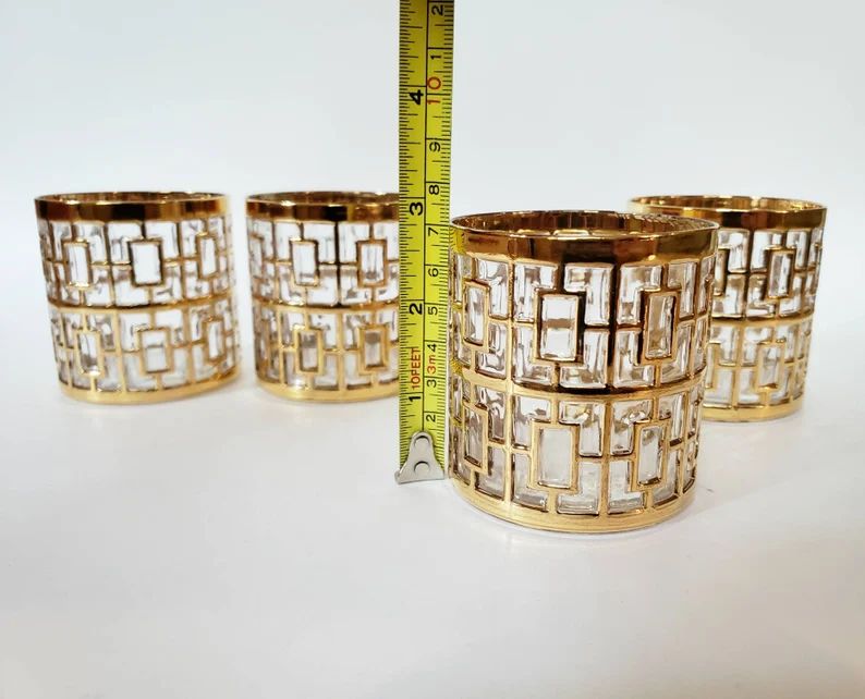 Imperial Glass Shoji 2.75" glasses, gold, rocks | Etsy (US)