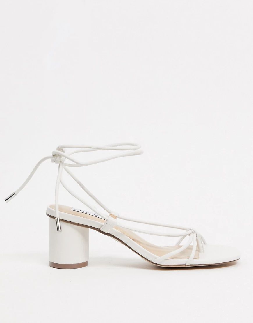 Steve Madden Ivanna strappy ankle tie heeled sandals in white | ASOS (Global)