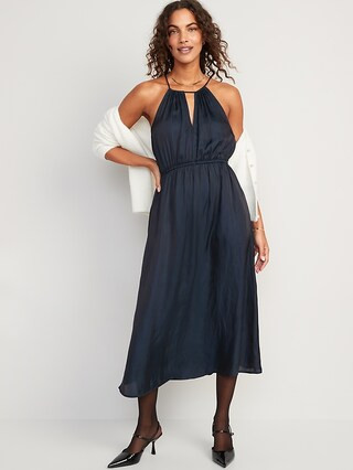 Waist-Defined Halter Satin Maxi Dress for Women | Old Navy (US)
