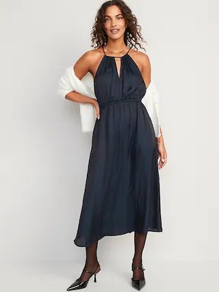 Waist-Defined Halter Satin Maxi Dress for Women | Old Navy (US)