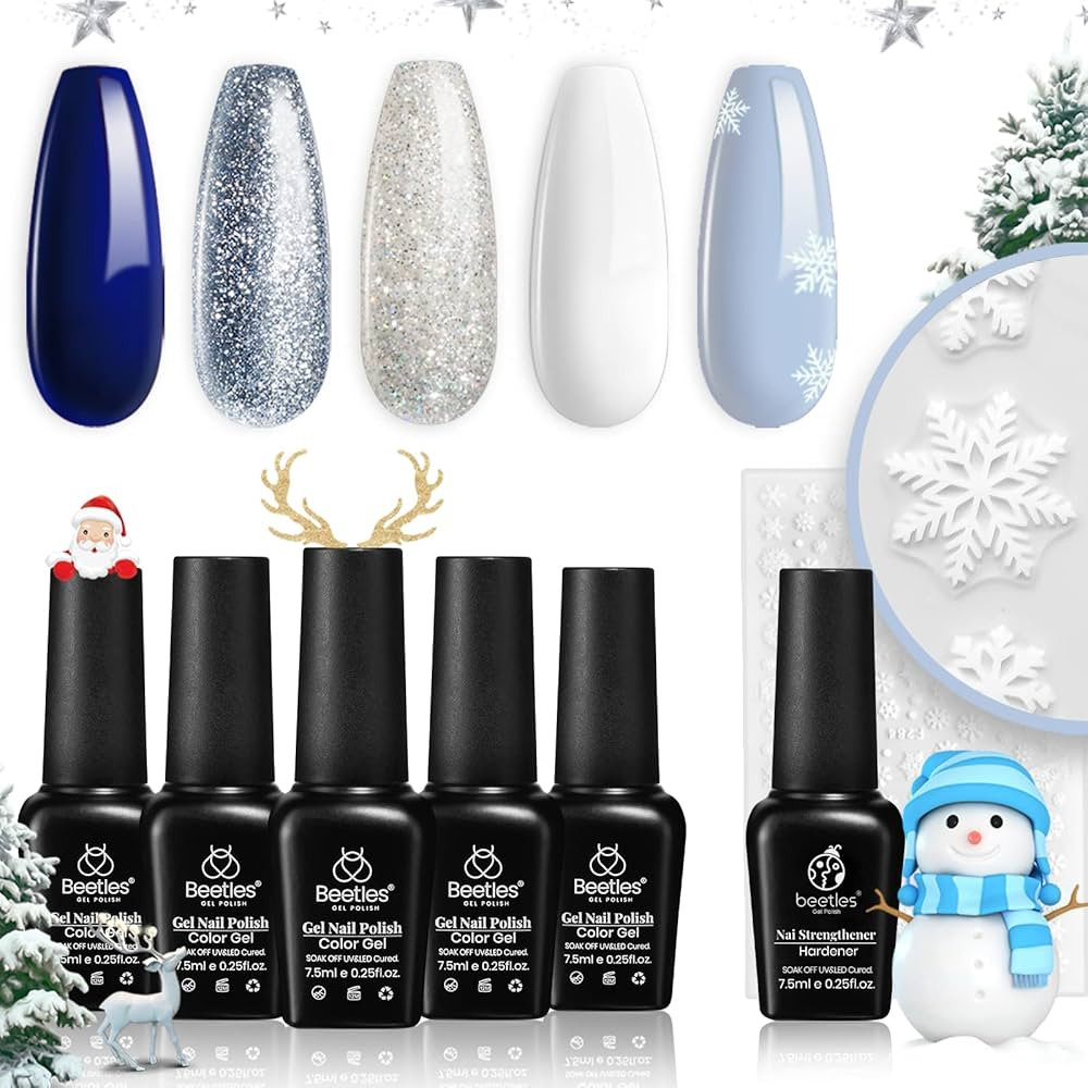 Beetles 6 Pcs Gel Nail Polish Set- 5 Colors Glitter White Blue Silver Gel Polish Kit with Strengt... | Amazon (US)