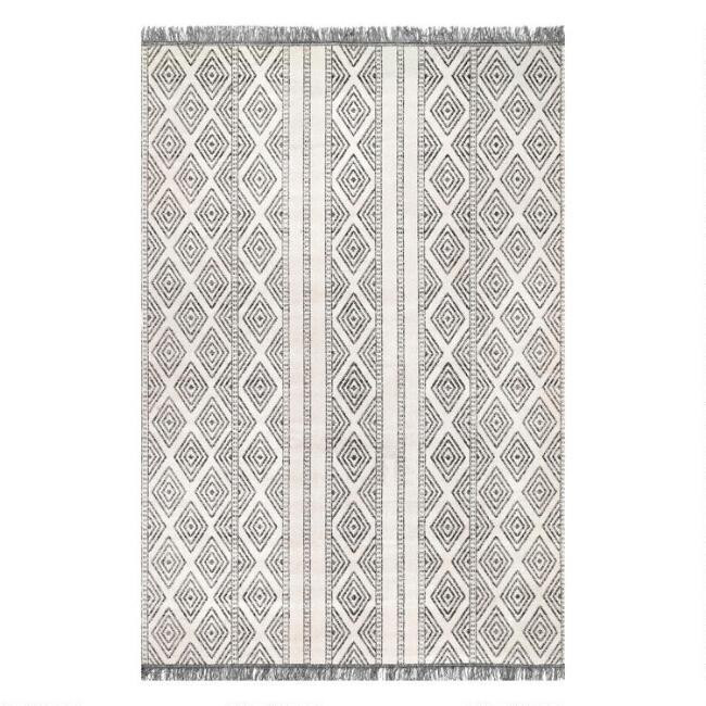 Gray And Ivory Lattice Stripe Cairo Indoor Outdoor Rug | World Market