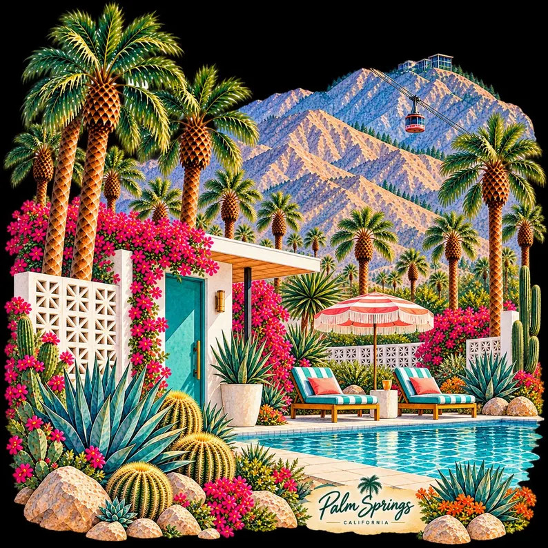 Palm Springs California PNG, Retro Desert Vacation Sublimation Design, Palm Springs Travel PNG, C... | Etsy (Global)