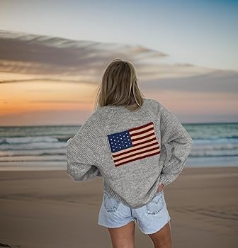 American Flag Knit Sweater Cardigan for Women USA Flag Star Stripe Print Open Front Vintage Knitw... | Amazon (US)