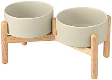 SPUNKYJUNKY Ceramics Raised Bowls with Wooden Stand - Elevated Dog Food and Water Bowl (Double 28... | Amazon (US)