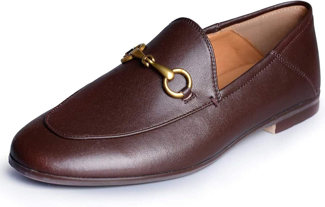 Coonek Women's Loafers,Low Heel Flats Leather Slip On for Girls Slides Lady Work Mules | Amazon (US)