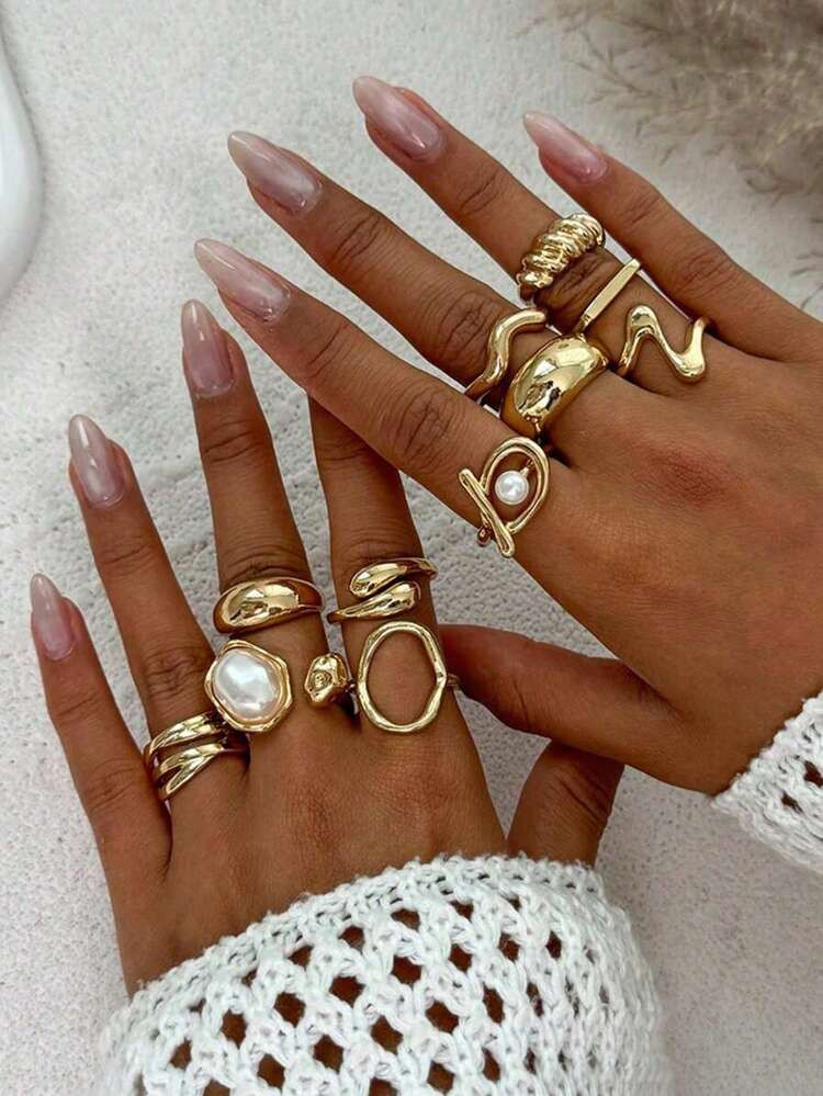 11pcs Punk Style Rings Set, Vintage Geometric Rings Set, Fashion Personalized Jewelry Gift, Suita... | SHEIN