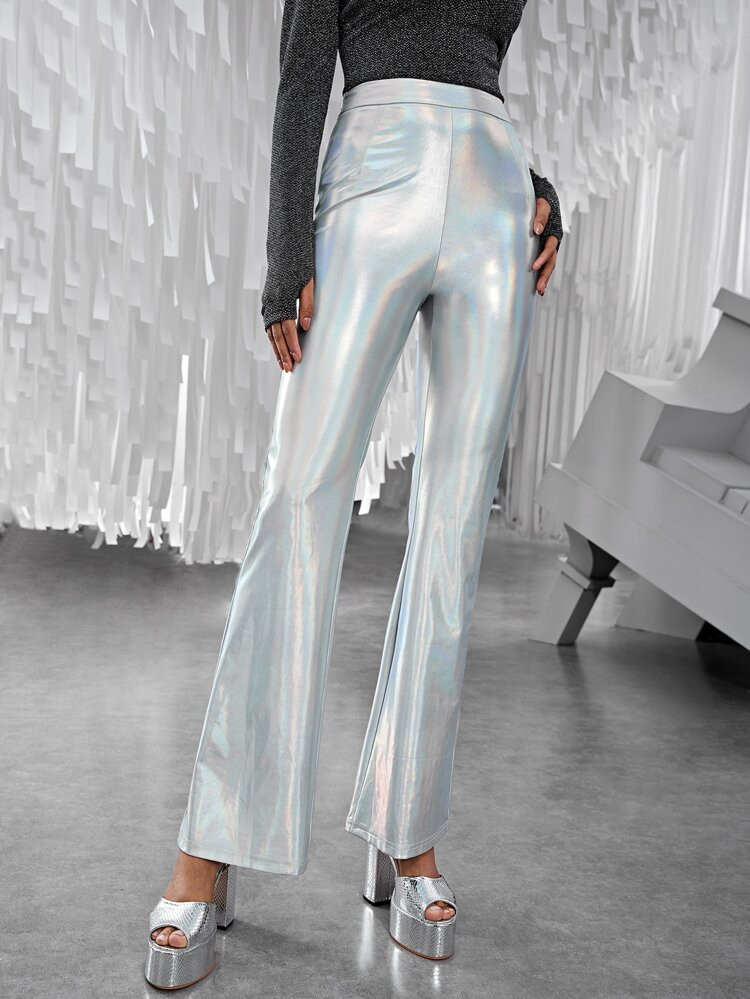 SHEIN High Waisted Flare Leg Metallic Pants | SHEIN