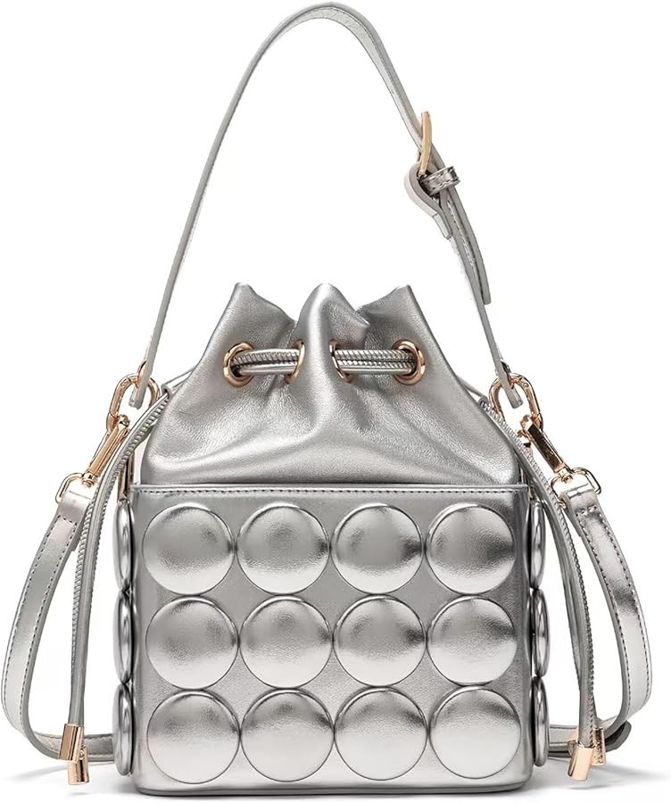 Women's PU Leather Trendy Novelty Bucket Purse Drawstring Hobo Shoulder Bag Crossbody Handbag | Amazon (US)